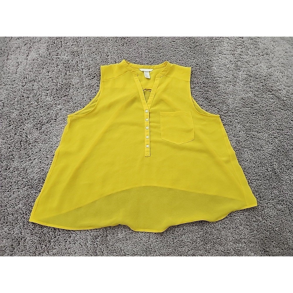 H&M Blouse Womens 12 Yellow Good Sleeveless V-Neck Sheer Chiffon Pockets Top